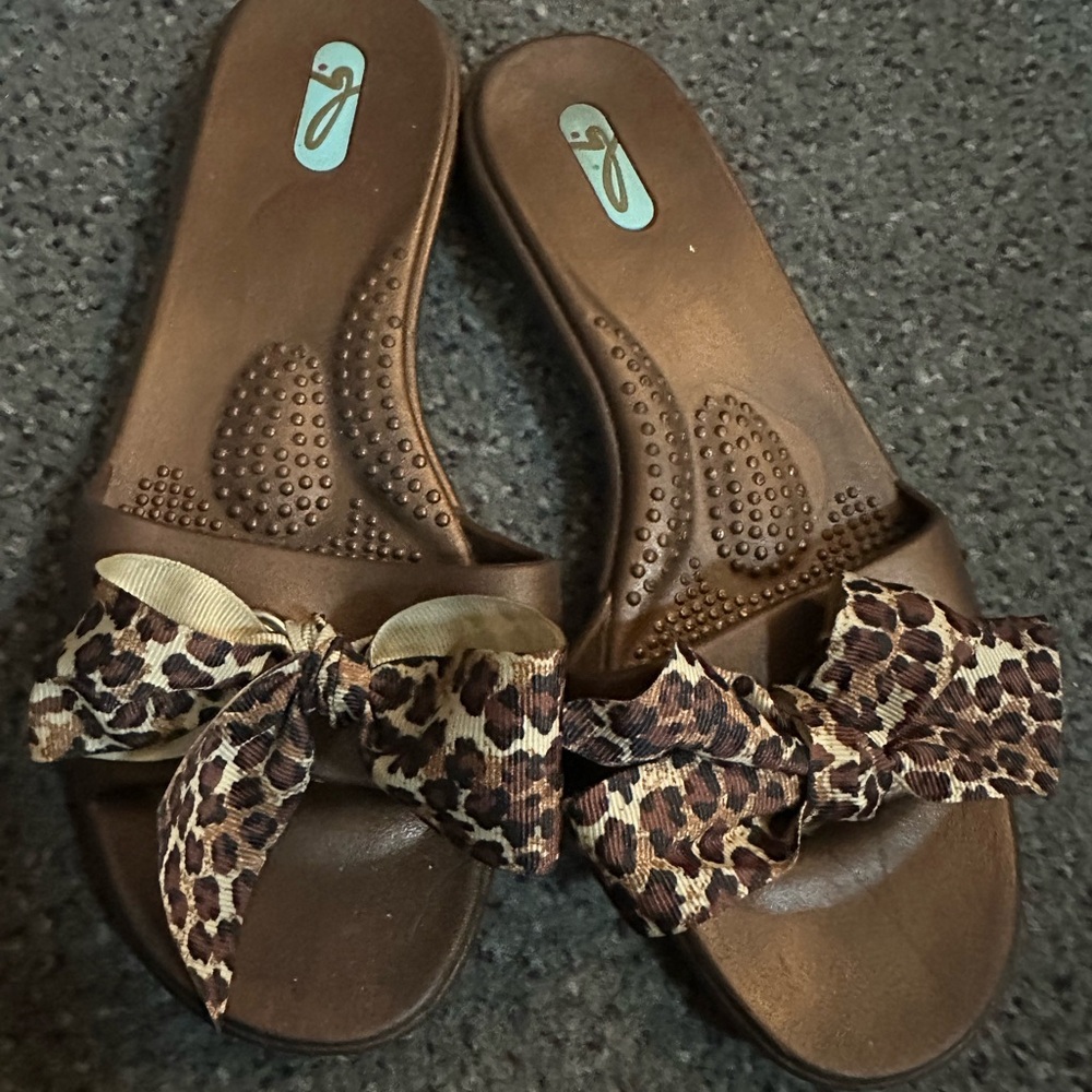 Leopard Print Bow Brown Sandals Oka b
